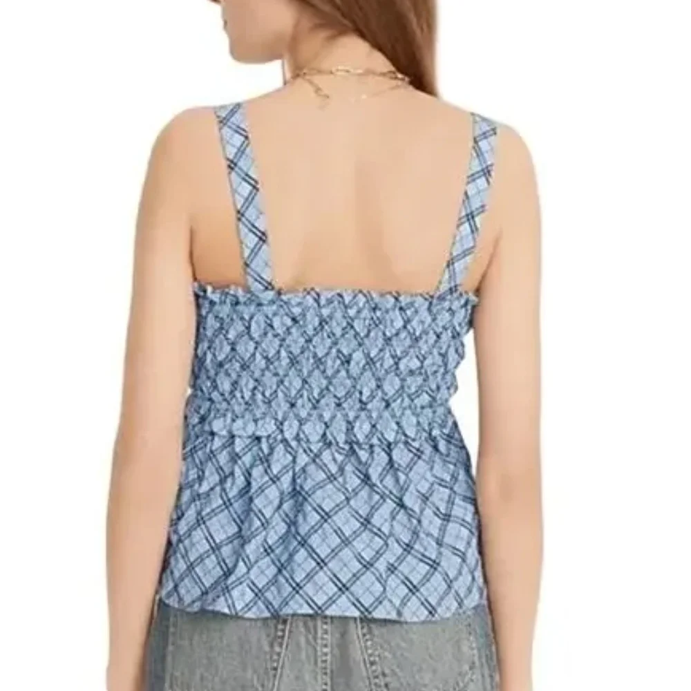 J. Crew Blue and White Smocked Tank Top.Size L